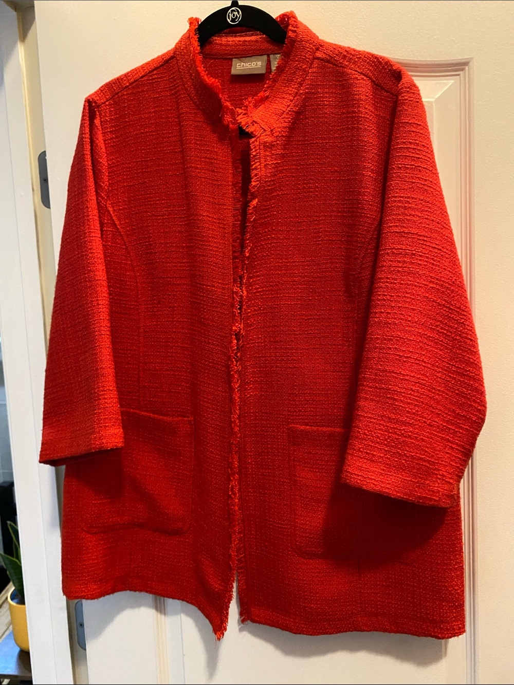 Chico's Vibrant Red Bouclé Open-Front Jacket
